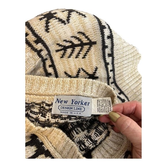 USA Made VTG 90s New Yorker Mens XL Crewneck Cable Knit FLAW Upcycle mittens - Picture 4 of 9